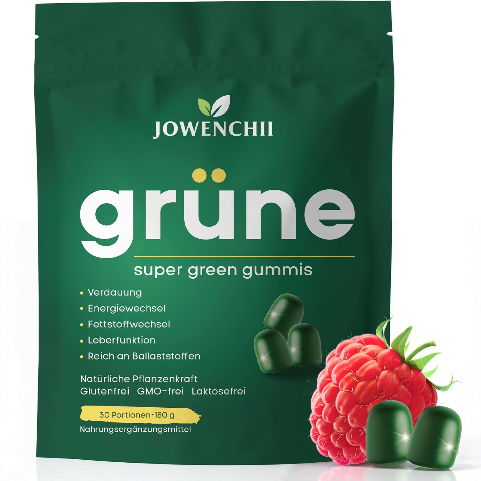 Super Greens Gummies, 60 Stück Grüne Superfood Helfer Ballaststoff-Gummies mit Früchten, Gemüse, Pflanzenextrakten & Bacillus Coagulans, für Verdauung & Darmgesundheit, Himbeergeschmack