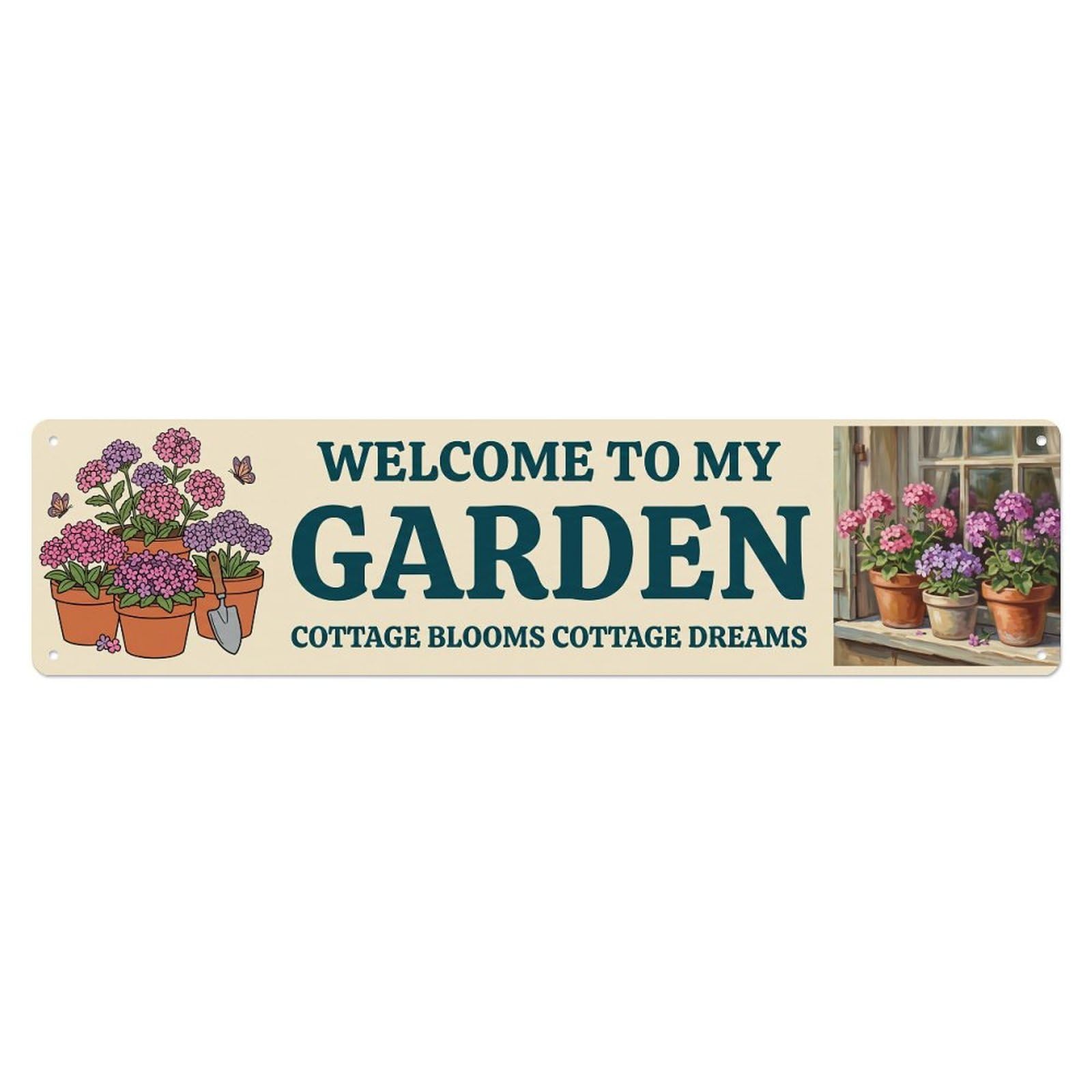 Garden Welcome Vintage Verbena Cottage Pots Metal Tin Sign