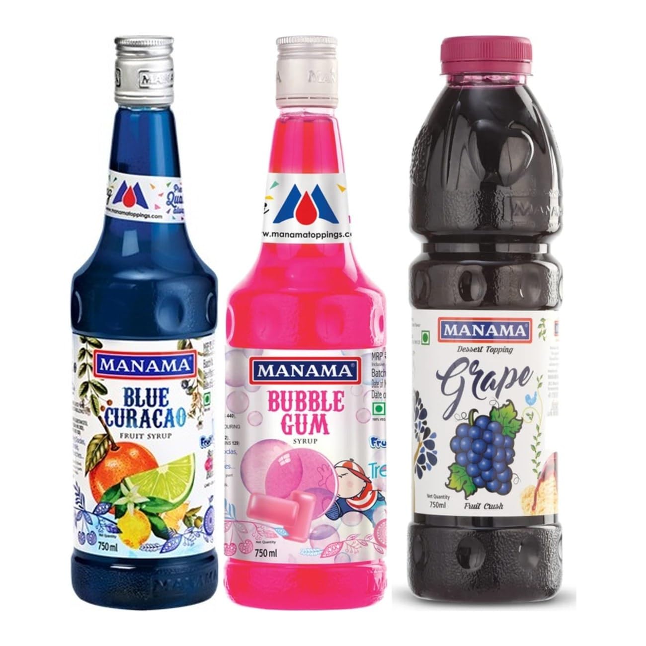 Manama Beverage Syrup & Crush Combo Pack - Blue Bubble Gum Fruit