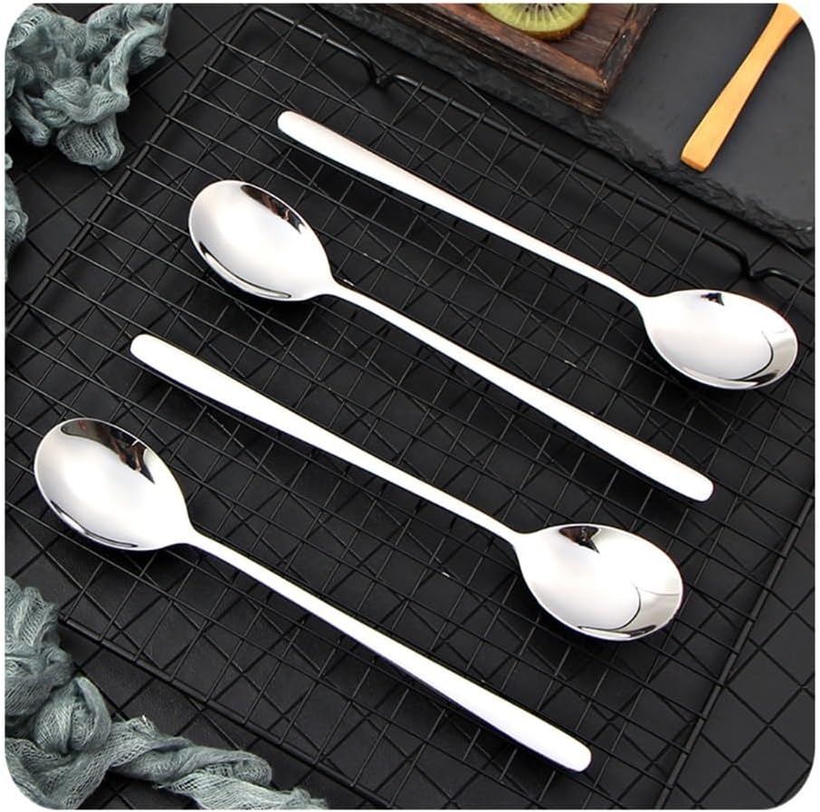 Cooking Spoons Set of 6 Household Long Handled Spoons, Stainless Steel Spoons