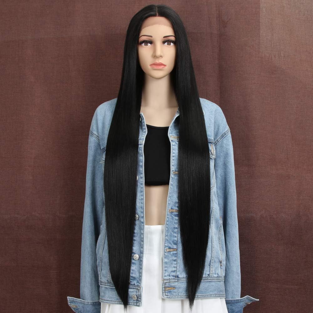 Style Icon 38″ Super Long Straight Wigs Lace Front Wigs 6″ Deeper Middle Part Wig Black Synthetic Wig (38″, 1B) Style Icon 38″ Super Long Straight Wigs Lace Front Wigs 6″ Deeper Middle Part Wig Black Synthetic Wig (38″, 1B)
