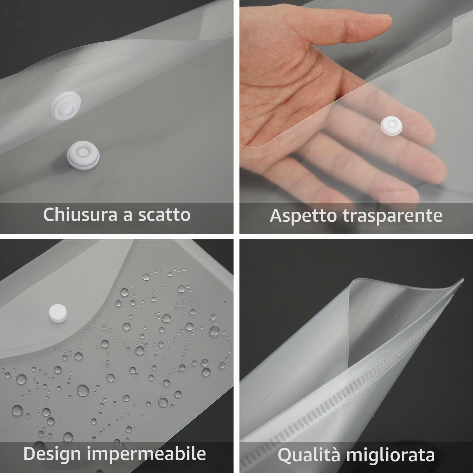 ASelected Set di 60 Busta Porta Documenti A5, Trasparente Cartelline Portadocumenti Plastica A5 Busta Con Bottone, Cartelle Porta Documenti - 235 x 170 mm