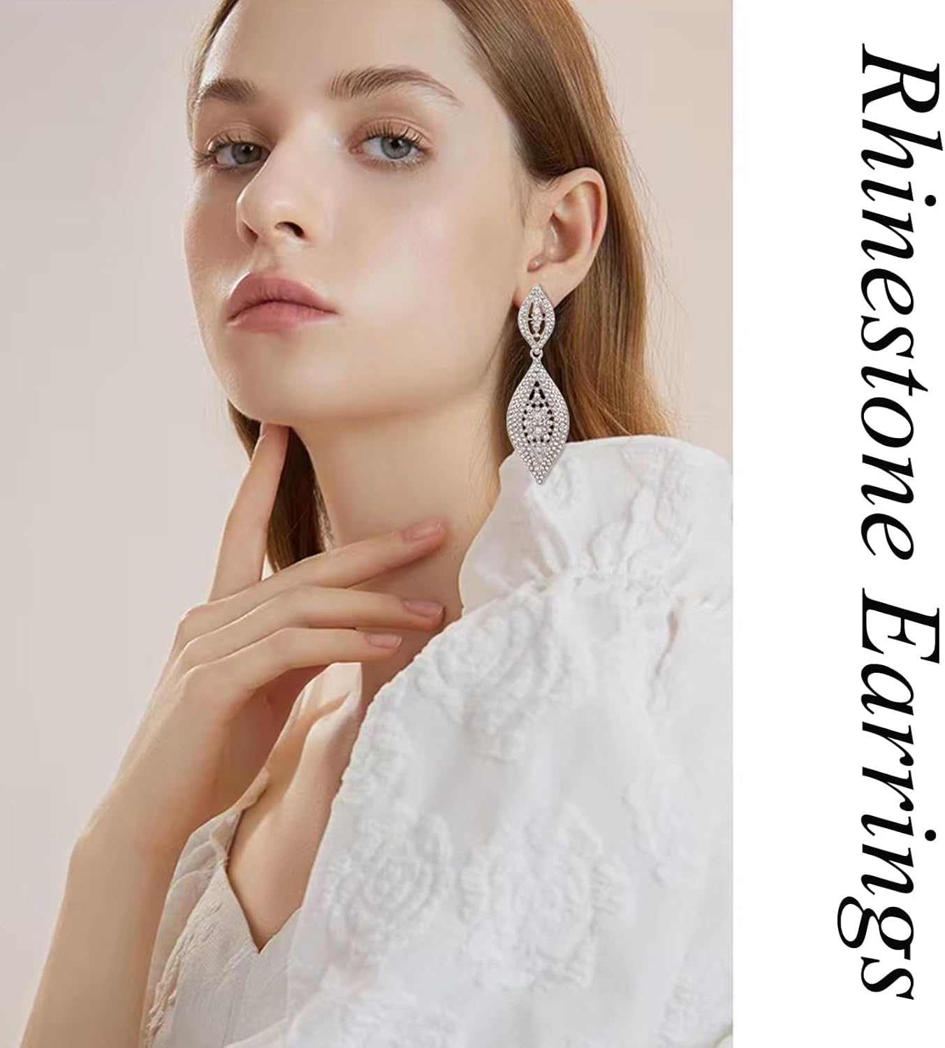 Fashion Rhinestone Crystal Wedding Earrings for Women Bridal Bridesmaid Long Leaf Chandelier Teardrop Dangle Earrings Jewelry - Image 2