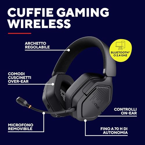 GXTrust 1493 Ravox Cuffie Gaming Wireless Bluetooth + 2.4 GHz per PS5 PS4 Switch PC Mobile, Driver da 50 mm, Batteria da 70 Ore, Bassa Latenza, Cuffie Bluetooth Over Ear con Microfono, Nero - Cuffia gaming - Immagine 1