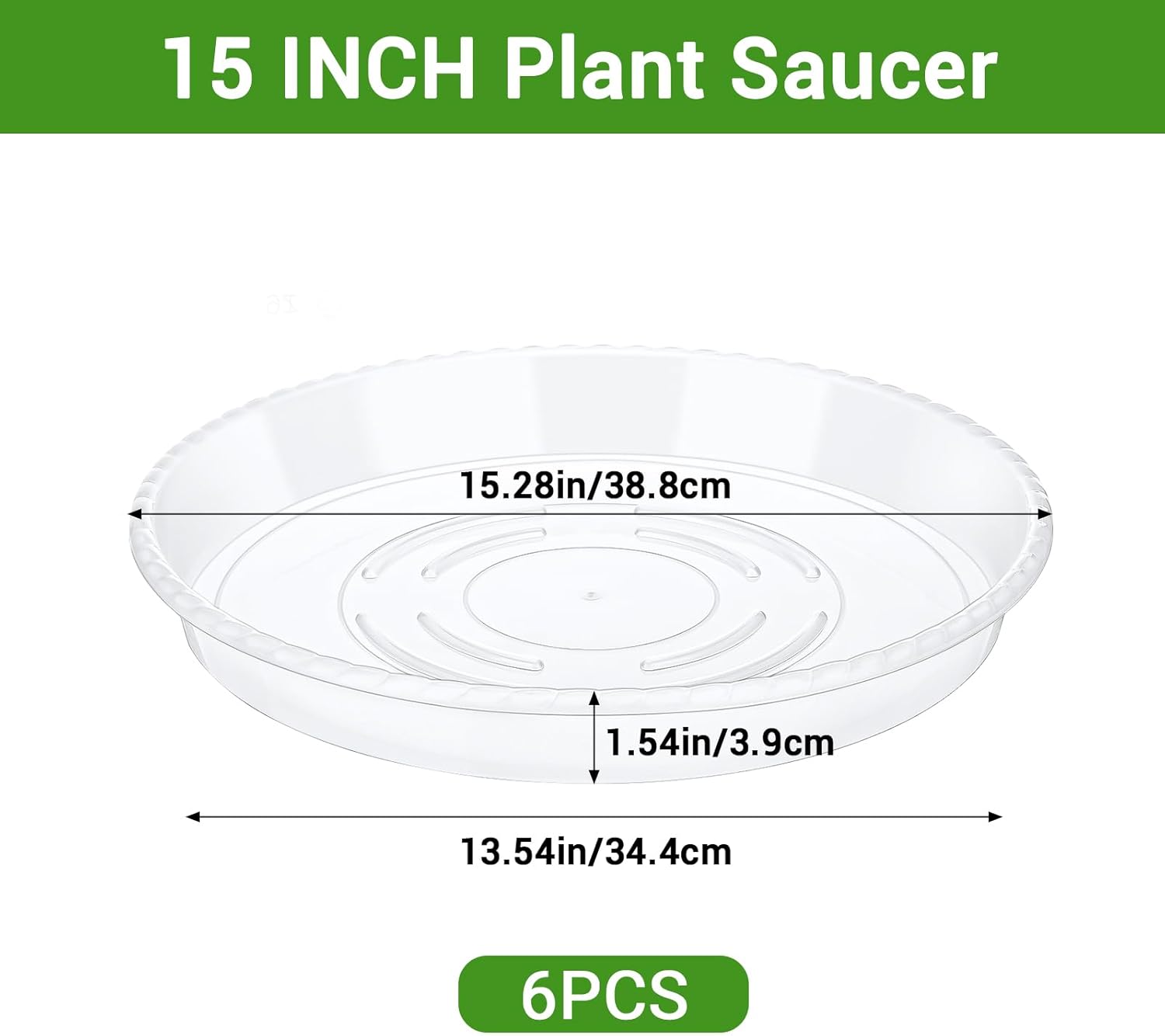 GREANER 15 Inch Plastic Plant Trays, 6PCS Pot Saucers for Plants, Large Plant Plate Dish for Indoor Flower Pots and Planters, Clear Plant Saucer Drip Trays for Plant Accessories