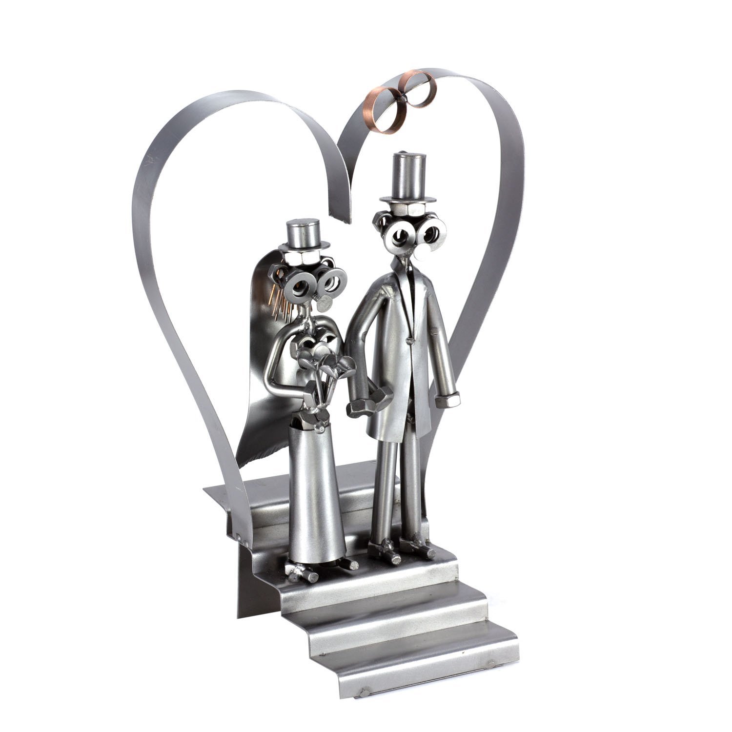 Steelman24 I Omini di Viti Coppia di Sposi con Cuore I Idee Regalo Originale I Soprammobili in Metallo I Modellino