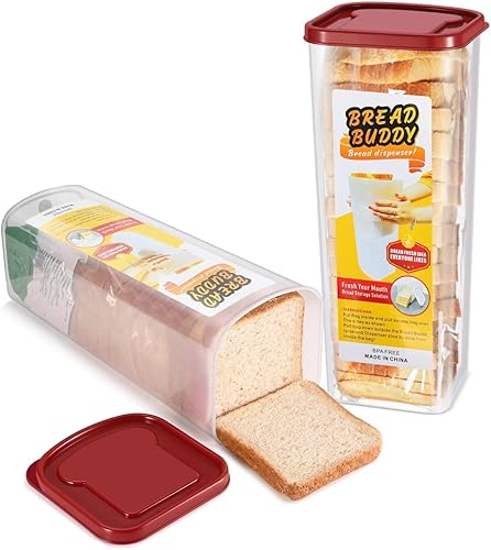 Andwarmth Almacenamiento de pan, contenedor de pan, dispensador de pan, caja de pan hermética, cajas de pan para encimera de cocina, color rojo 2