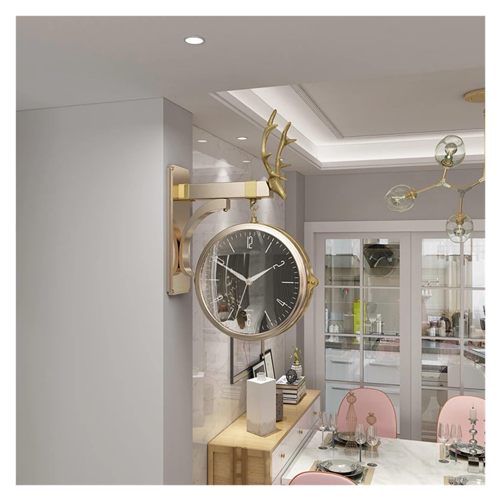Orologio Da Parete Moderno Di Lusso Orologi Bifacciali In Oro For La Casa Deocr Soggiorno Creativo Al Quarzo Regalo Preciso E Silenzioso(Style 2)