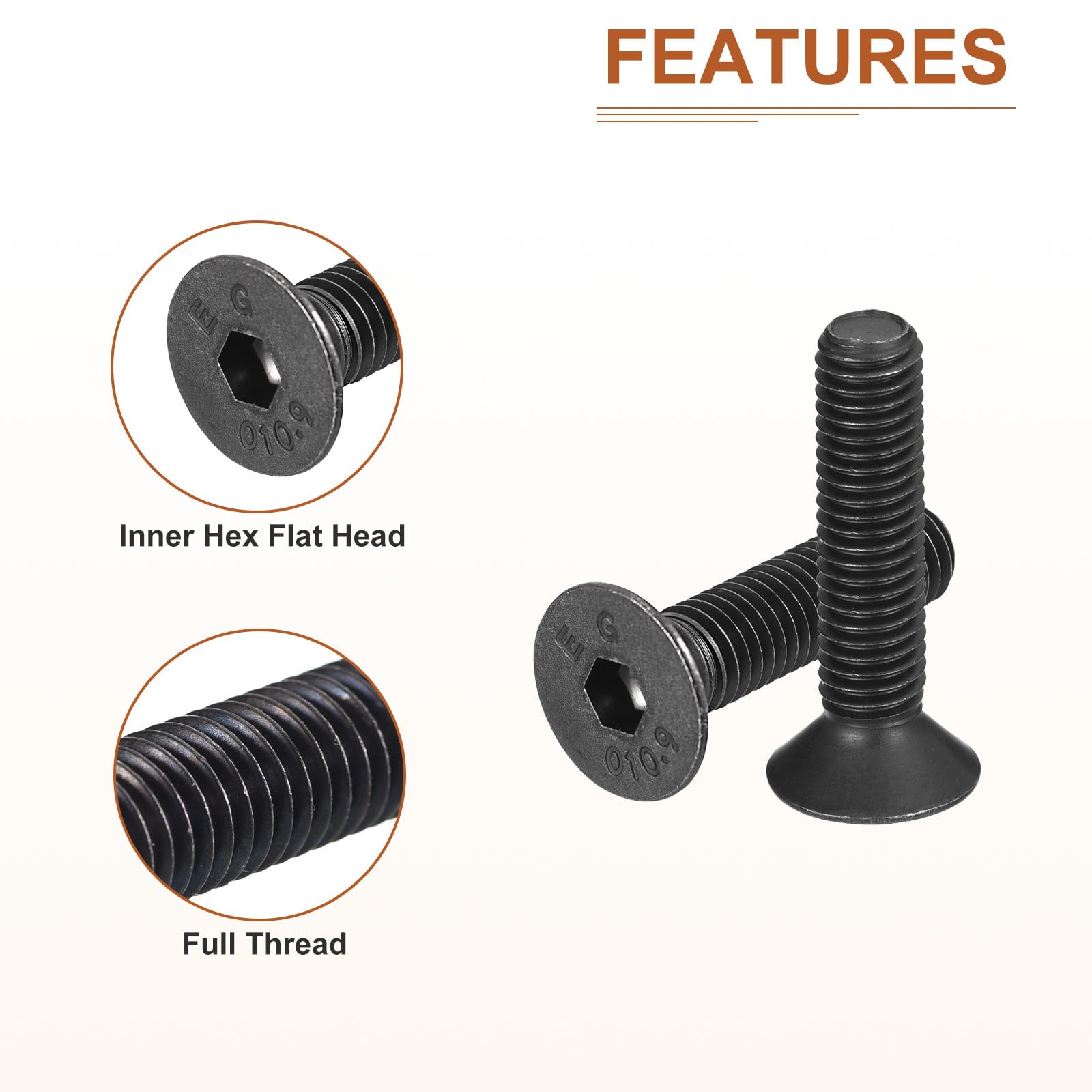 DTGN M8-1.25x35mm Flat Head Socket Cap Screws, 20 Pack Hex Socket Flat Head Screws Carbon Steel Black Oxide, Full Thread - Image 4