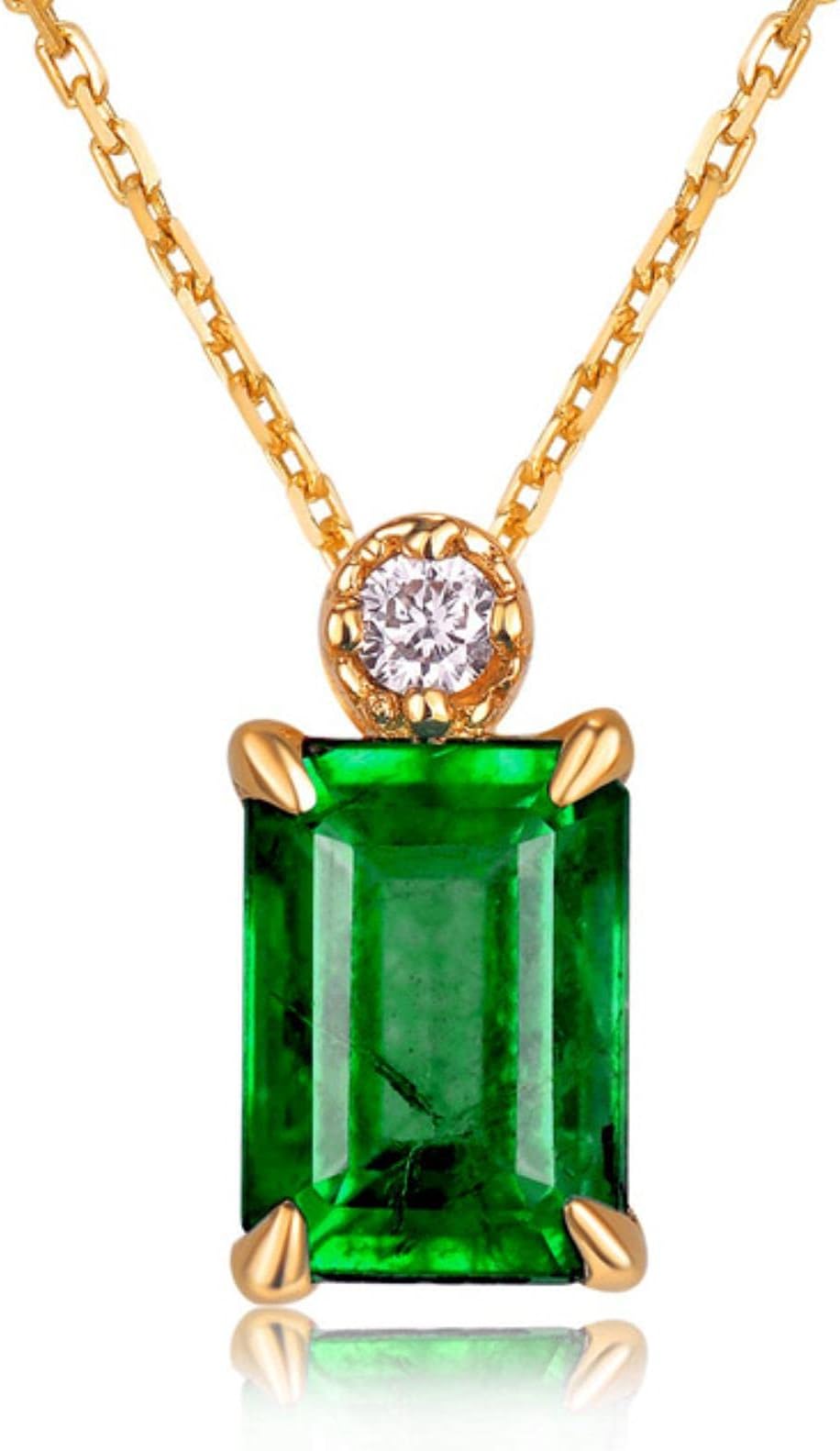 CHENLING Square Emerald green crystal gemstones pendant necklace for women 18k rose gold chain choker zircon diamond jewelry gift, 45cm