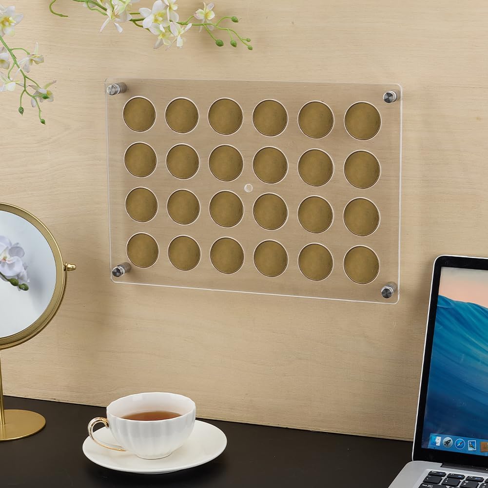 FINGERINSPIRE Casino Chip Display Holder for 24 Chips/Coins 13.4x9.3inch Wall Mounted Acrylic Poker Chip Display Stand Clear Floating Frame for Collectors Casino Enthusiasts Home Bar or Game Room
