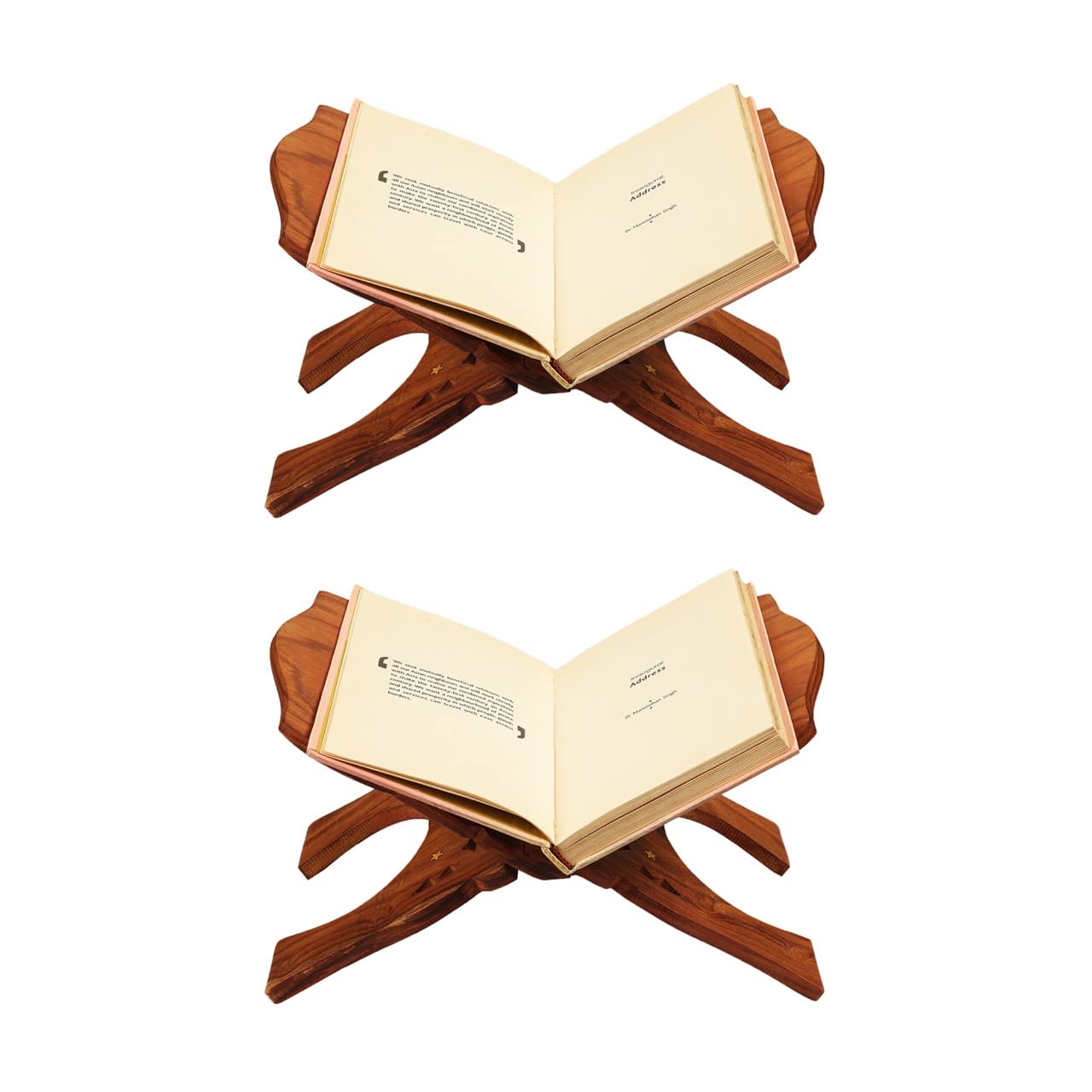Karigar Creations Wooden Hand Carved Holy Book Stand for Quran, Bible, Gita for Reading 12x5.5 inch Pack of 2
