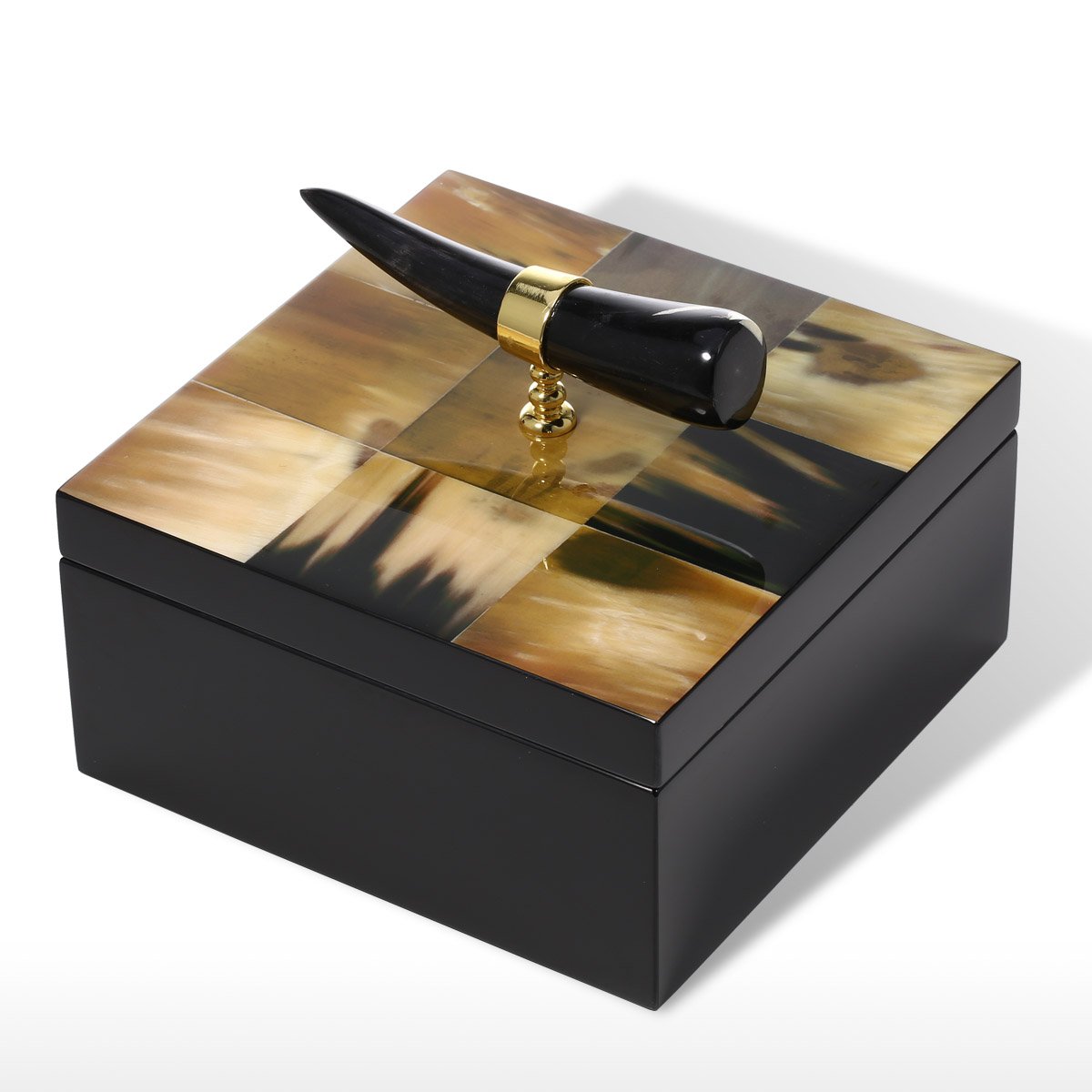 Square Jewelry Box with Horn Stripes Wooden Jewelry Display Ring Necklace Storage Box Birthday Gifts for Women Black Velvet
