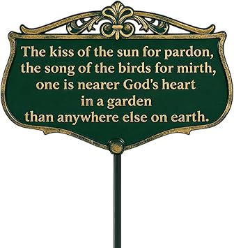 Garden Signs for Outside,#34;The Kiss of The Sun" Double-Sided Vintage Green Poem Plaque with Stake, Aluminum Outdoor Garden Sign for Patio Yard Lawn Backyard Porch Decor