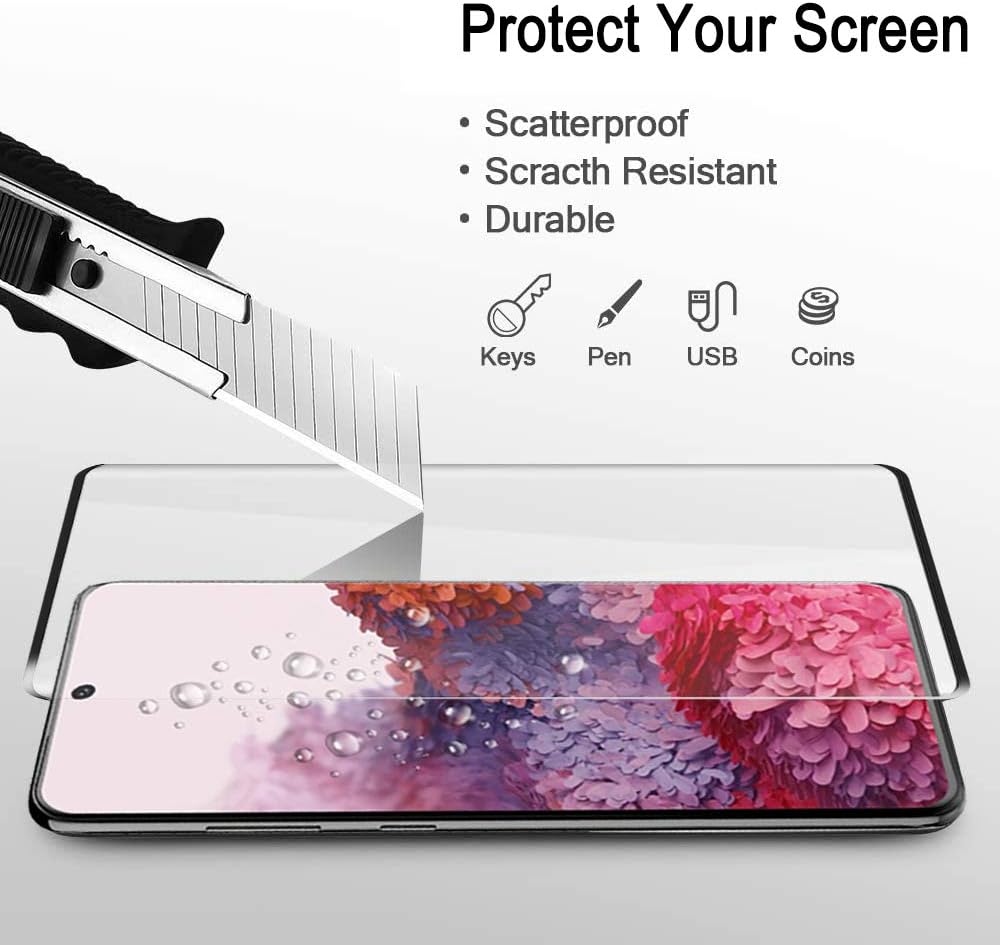 Galaxy S20 Plus Tempered Glass Screen Protector, [9H Hardness] [3D Curved Full Screen] [Support Fingerprint Unlock] Screen Glass HD Protective Film for Samsung Galaxy S20+ 6.7 inch