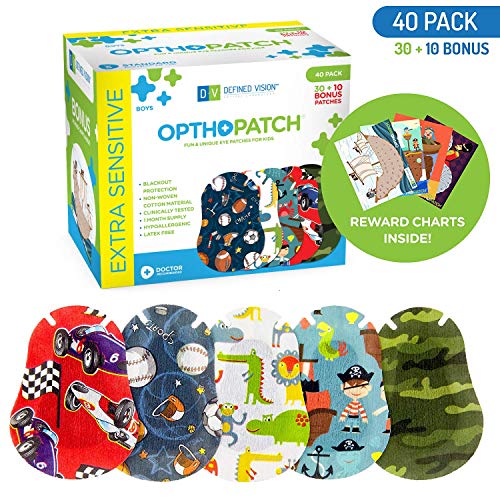 Image of Opthopatch Eye Patches for Kids - Extra Sensitive Adhesive - Boys' Design [Series I] - 40 Count + 1 Reward Chart
