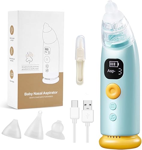 Aspirador nasal eléctrico recargable con 3 puntas de silicona, extractor de moco para bebé con 3 niveles ajustables de succión, limpiador de nariz