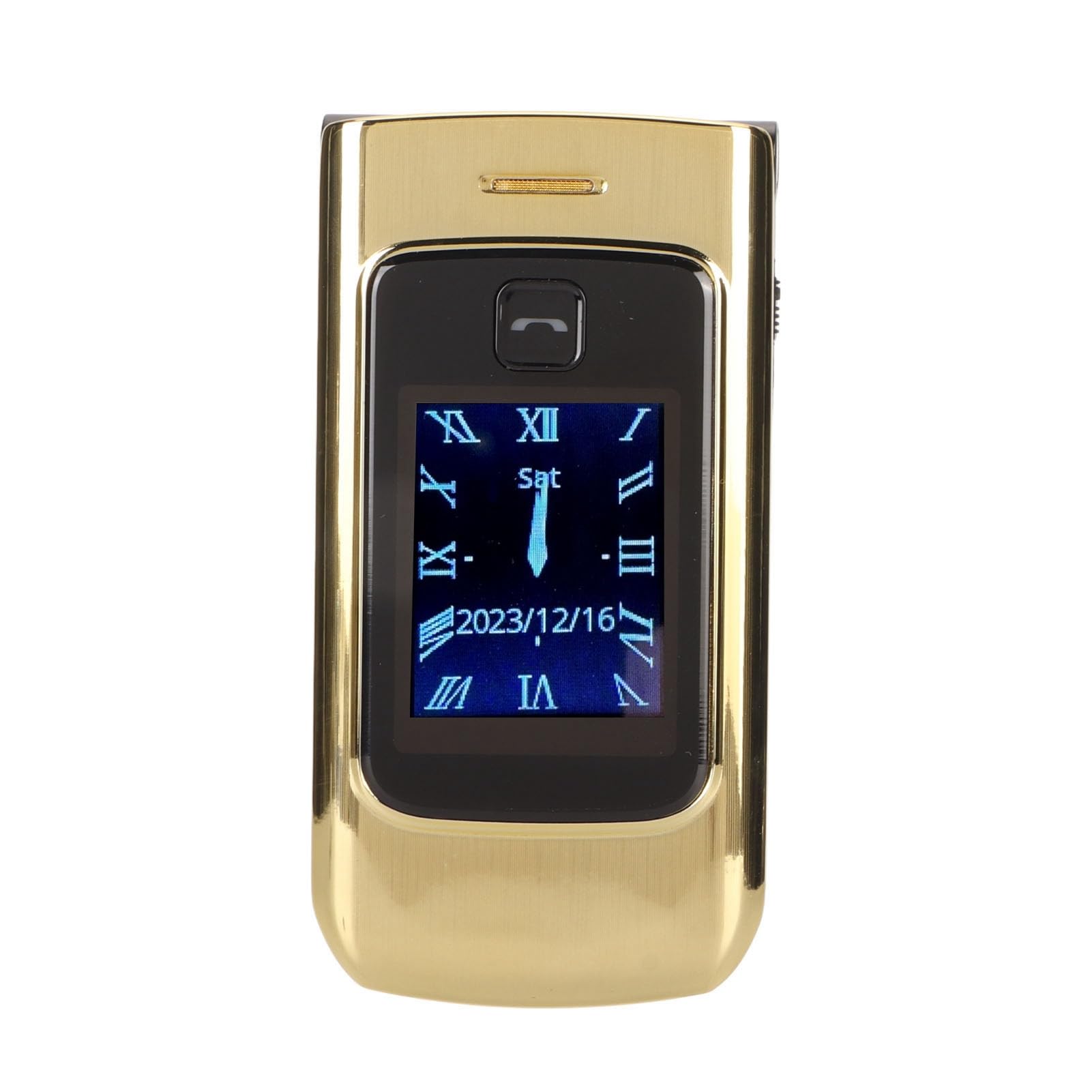 POENVFPO - Teléfono plegable con botón grande y funciones potentes. Pantalla doble. Batería 4800 MAh para personas mayores (GOLD)