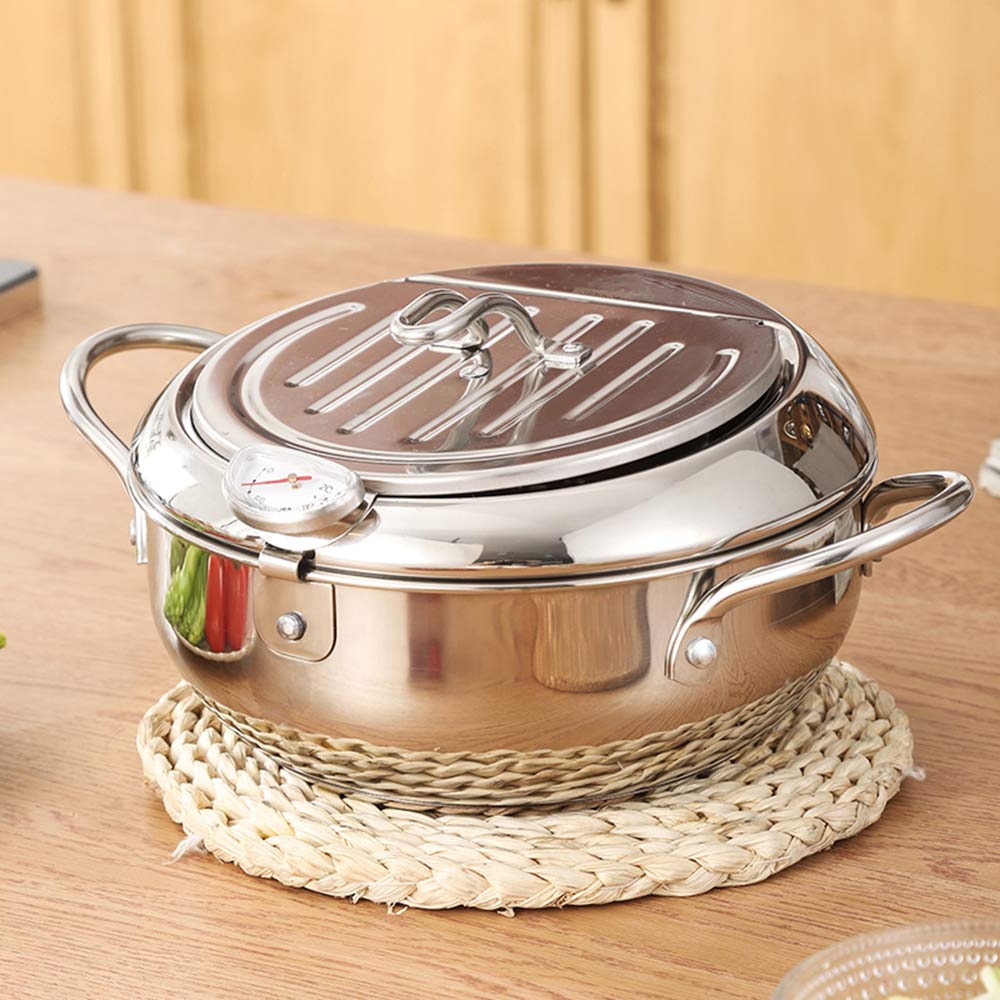 Olla para freír con cesta de bandeja de gota de aceite y termómetro de aceite Tempura de estilo japonés, mini freidoras pequeñas, para el hogar. 9