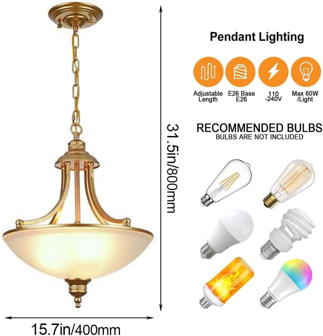 American Retro Gold Farmhouse Hanging Light 15.7 Inch S Lamp ，Adjustable Iron Restaurant Decor e 27 Base Kitchen Island Lighting Fixtures for Over Table Living Room