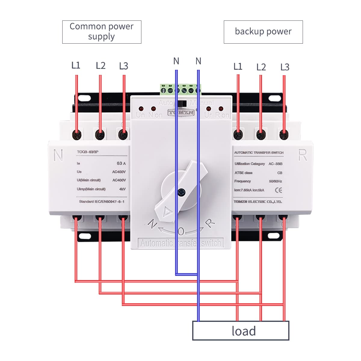 Interruttore Magnetotermico Differenziale 3P 63A 380 V 50/6 0Hz 3 Wire. MCB. Tipo Dual Power Switch di trasferimento automatico ATS
