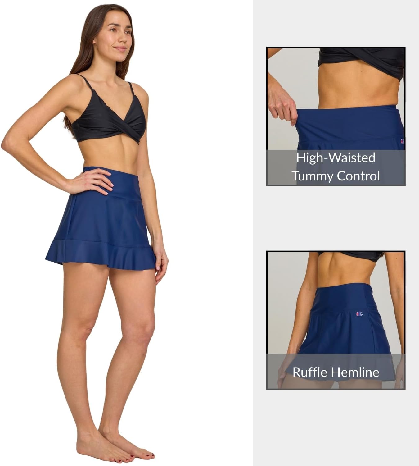 Champion Swim Skirt for Women with Inner Shorts Liner – High Waisted Tummy Control Skort Quick Dry Bathing Suit Bottom