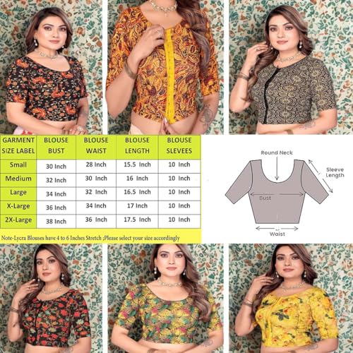 Crop top choli Kalamkari imprimé avec crochets devant pour saree - 5