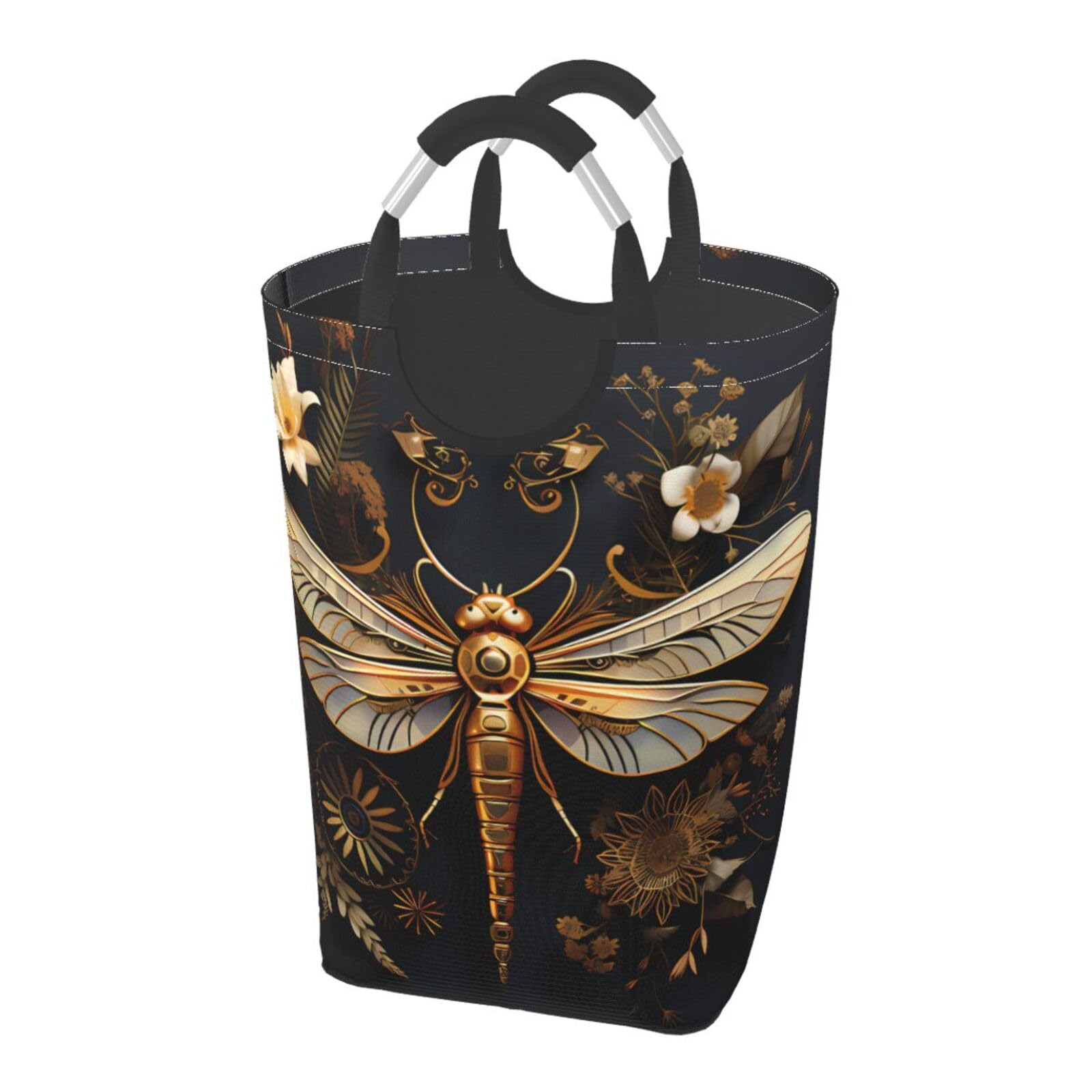 Exquisita bolsa de almacenamiento cuadrada de libélula dorada de 50 L, adecuada para múltiples escenas, cesta de almacenamiento plegable de ropa sucia.