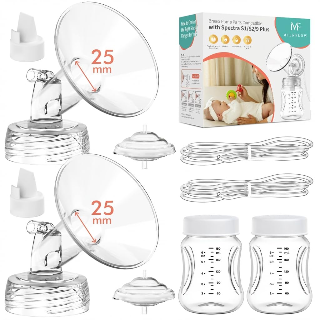 Breast Pump Parts Compatible with Spectra S1,S2,S9 Plus, Replacement Kit for Spectra Pump Parts 2PCS Include 25 mm Flange, Duckbill Valve, Tube,Bottle, Backflow Protector, Not Original Accessories