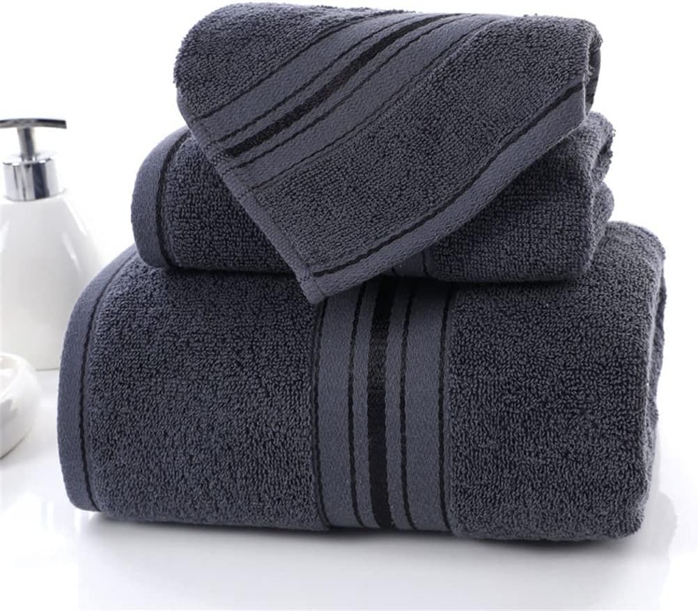Solid Color Sequin Striped Cotton Set Towel Set Thickened Large Bathroom Towel Household Hand Towel(A)