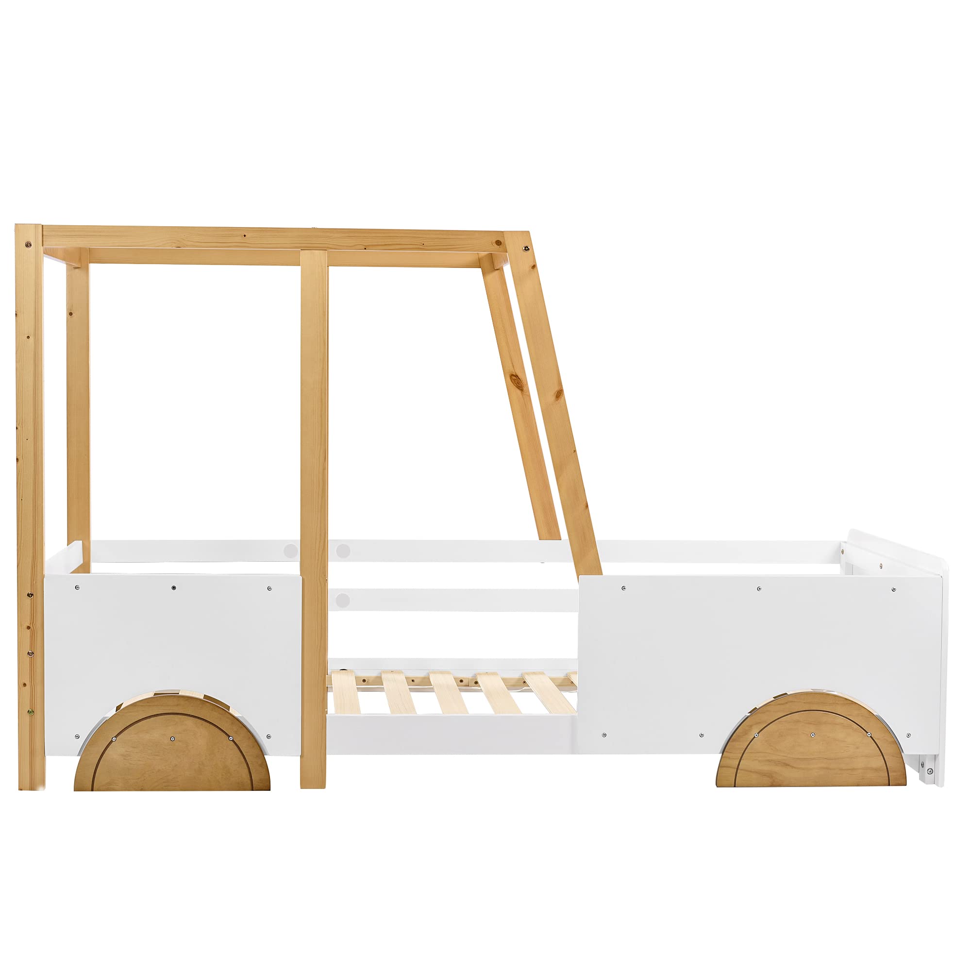Lexiou Cama para coche Jeep con ruedas de MDF, marco de pino