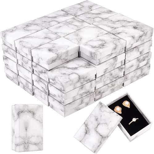 PH PandaHall 50 Pack Marble Jewelry Gift Boxes White Cardboard