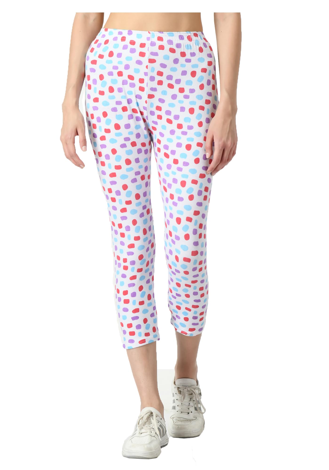Womens Slim Fit Cotton Stretchable Printed Capri 3/4th Pants (Pack of 1) White-image-37