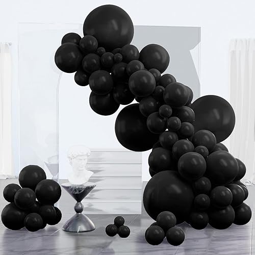 PartyWoo Black Balloons 152 pcs Different Sizes of 18 12 10 5 Inch Black Balloons Arch Kit Garland for Baby Shower Birthday Graduation Casino Gaming Anniversary Race Car Party Decorations Black-Y18