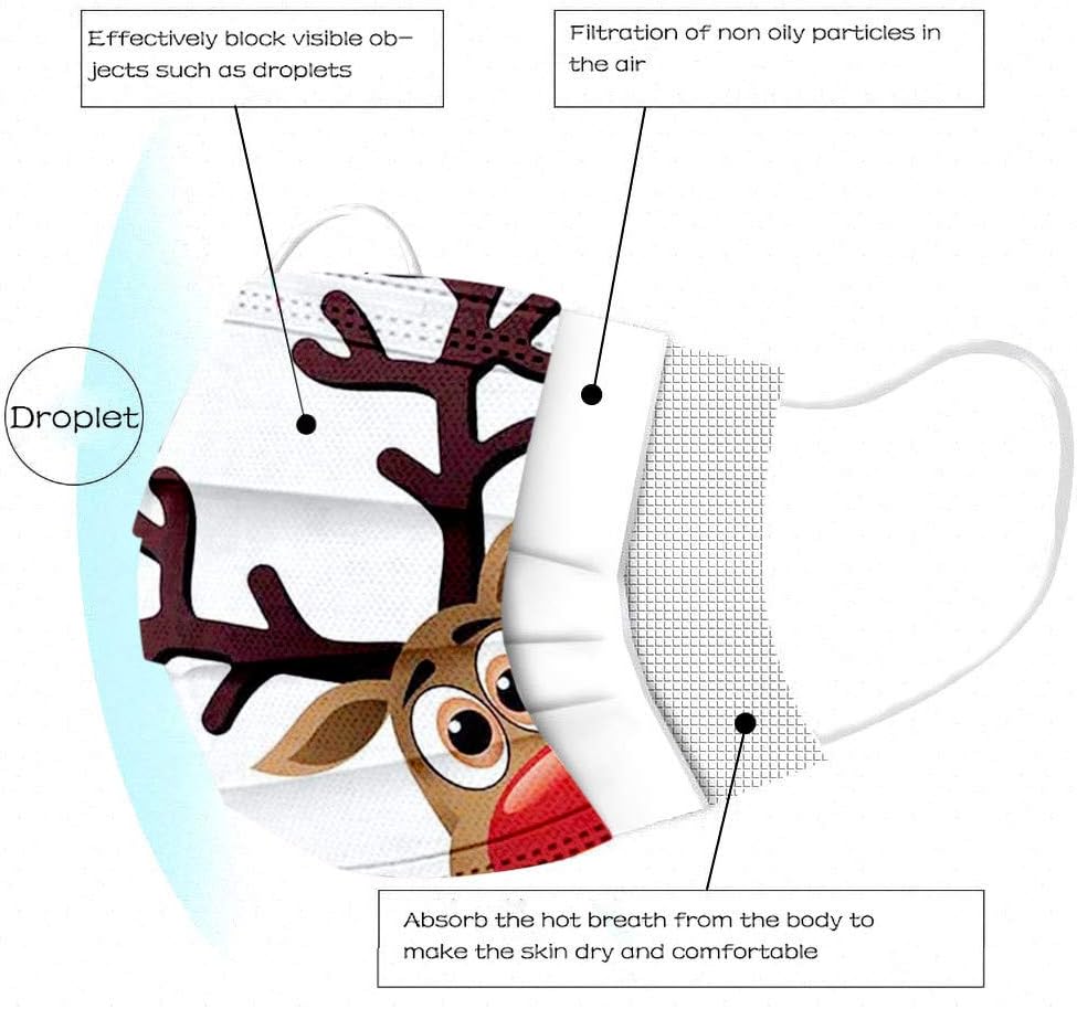 10PC Adults Christmas Printed Breathable Disposable 3Ply Face_Mask Face Bandanas Outdoor Work