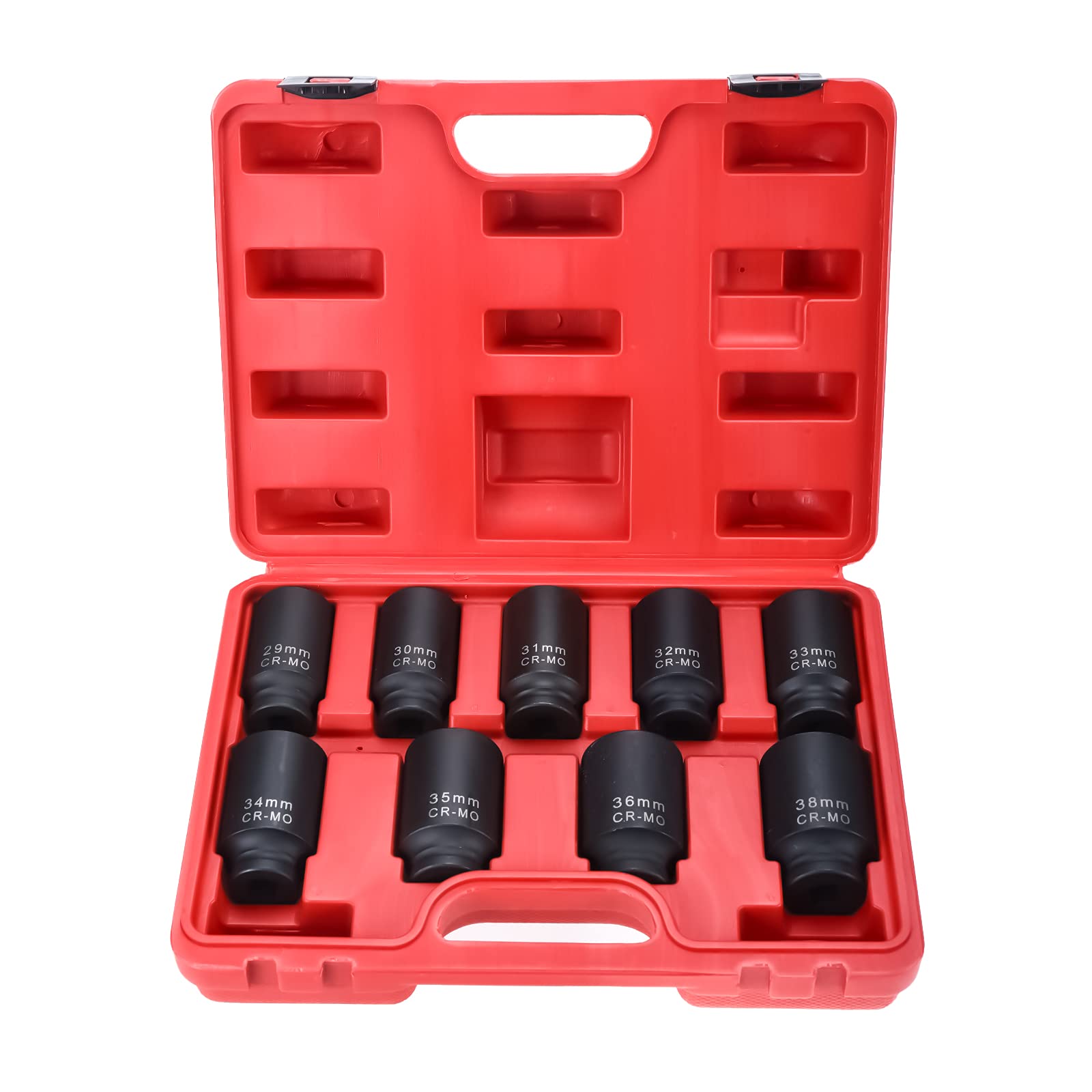 BTSHUB 9PCS 1/2-Inch Drive Deep Spindle Axle Nut Impact Socket Set, 1/2" Drive Deep Impact Socket Set, Cr-Mo Steel, 6-Point, Metric 29-38mm