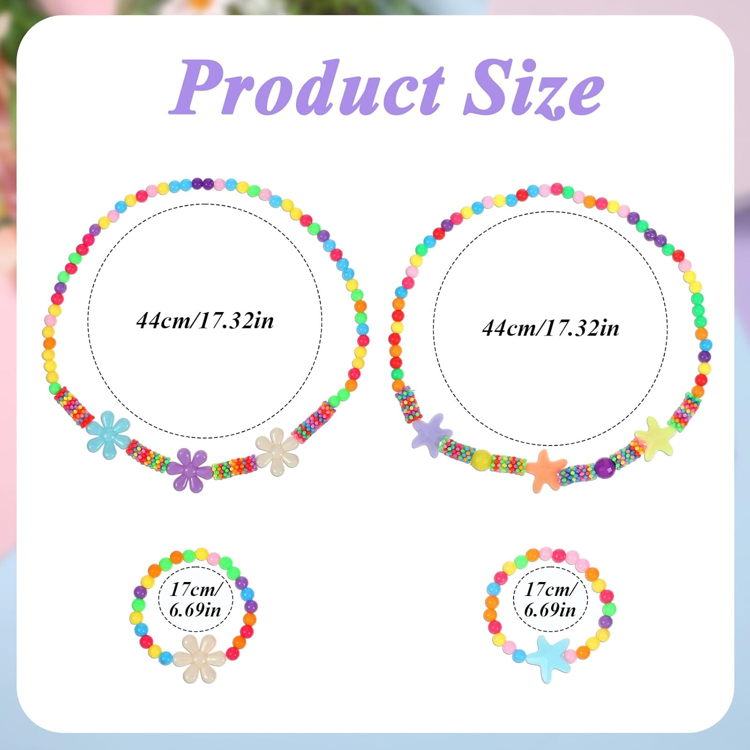 4Pcs Girls Jewelry Set, Cute Flower Star Beaded Necklace and Bracelet For Women Lovely Beaded Jewelry Dress up Gift Accessories, Fun Colorful Bead Bracelets for Teen Christmas Birthday Gift