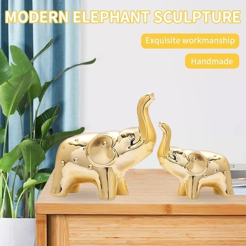 JIMBON A Pair Gold Elephant Statue Home Decor,Modern Style Figurines,Sculpture Elephant Ornaments for Living Room Office Desktop Bookshelf