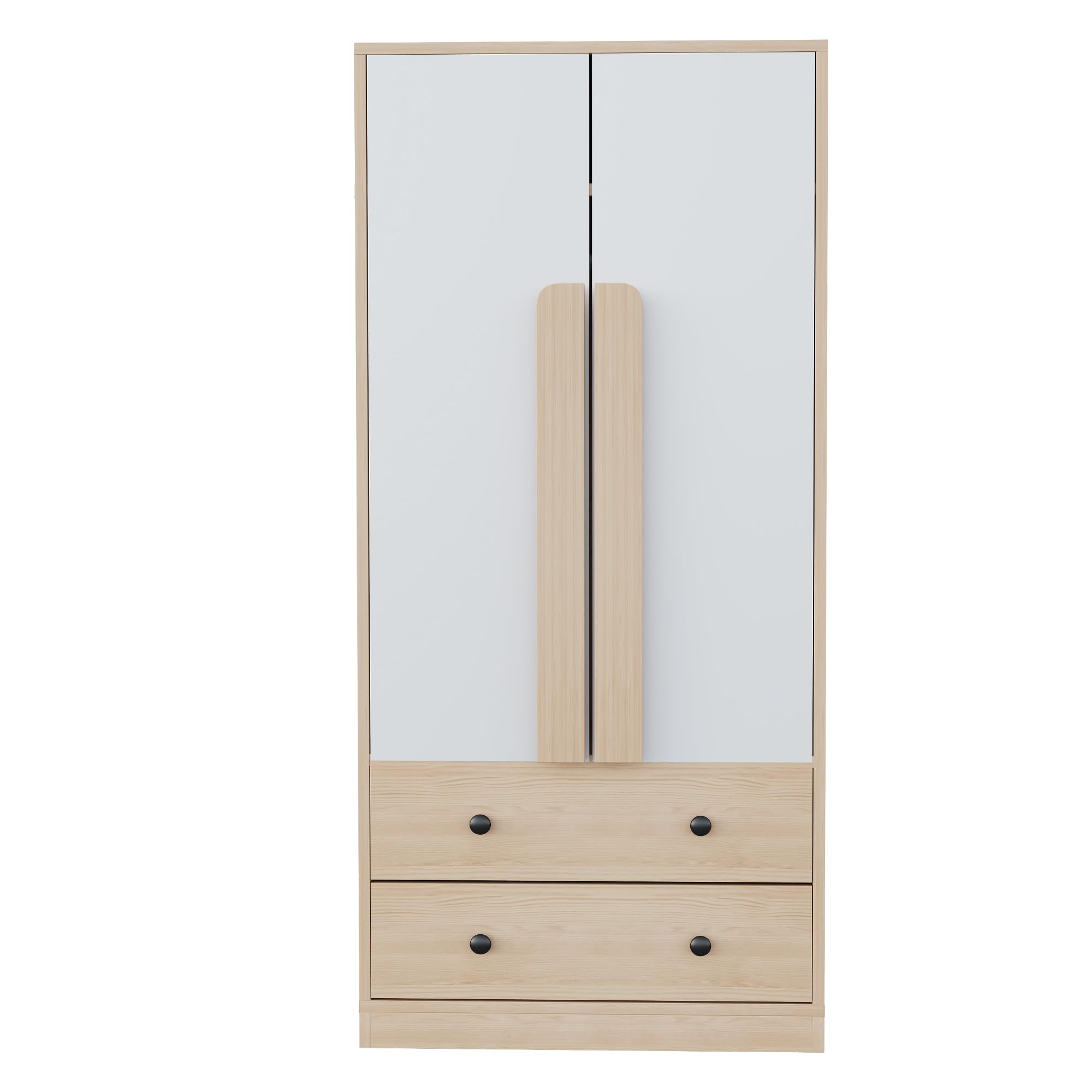 Armadio 70 x 40 x 170 cm, design a doppia ante, con cassetti e ripiani, colore legno + bianco