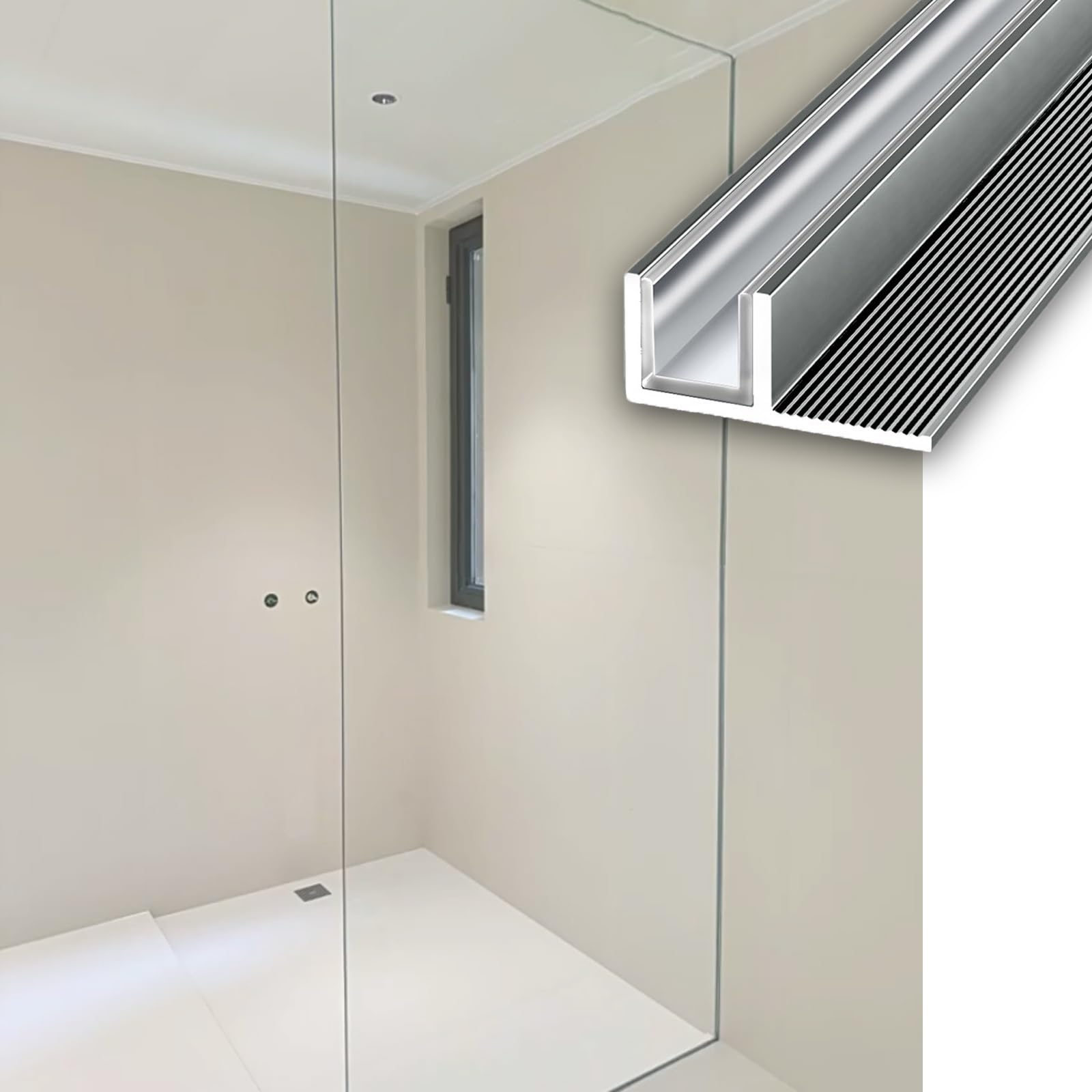 Djphofs L2.4m(94In) Gray Waterproof F-Shower Glass Channel, Heavy-Duty Metal F Type Fixed Slot, Multi-Purpose Shower Door For Bathroom/Kitchen(,W8mm(5/16In))