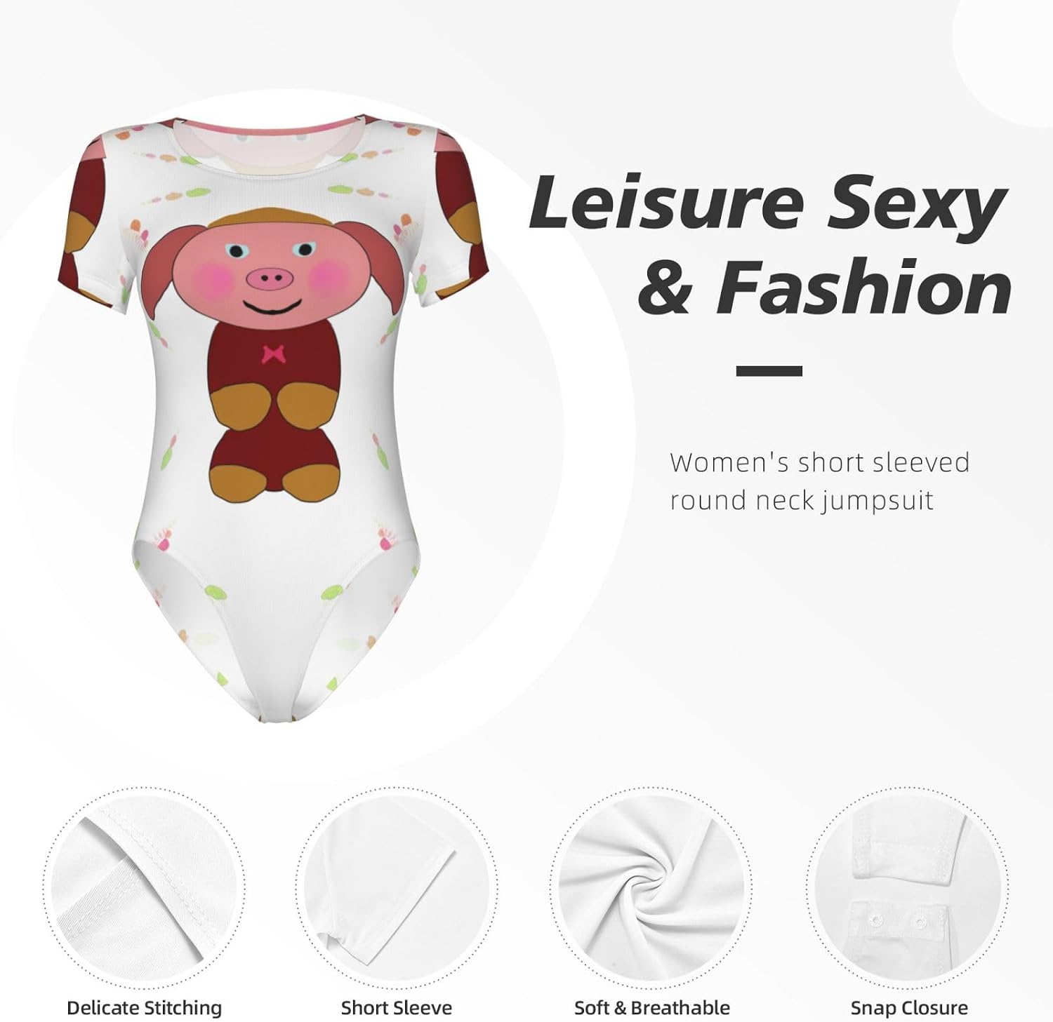 Happy cartoon pig XX-Large Pattern women's round-neck tights T-shirts - home leisure sportswear, sizes S-XXL,