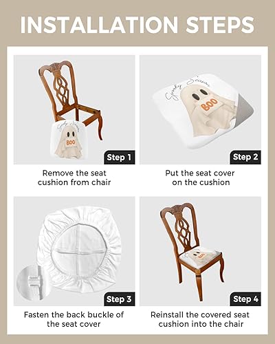 Miniatura 10 de Juego de 4 fundas de asiento de silla rojas de Papá Noel para comedor, fundas de asiento elásticas para silla, fundas de cojín para cocina,