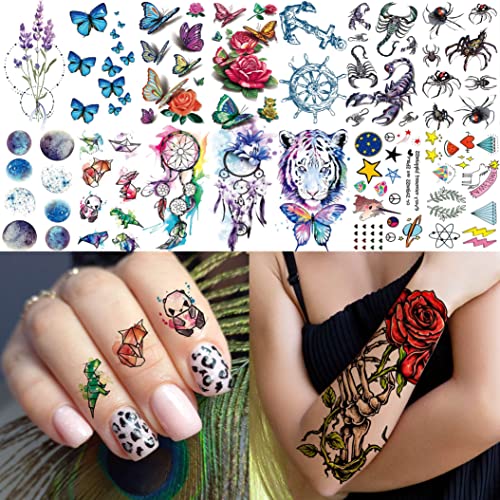 Shegazzi 38 Sheets Peony Rose Flower Temporary Tattoos For Women Adults Thigh, 3D Butterfly Lavander Fake Tattoos Girls Arm Sleeve, Realistic Watercolor Floral Temp Tattoo Sticker Finger Neck Tatoos #TOP6