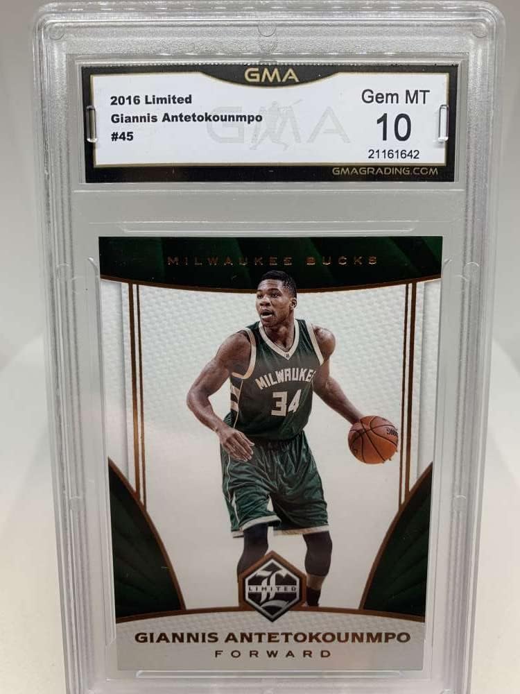 GMA Graded Gem MT 10 21161642 2016-17 Panini Limited #45 Giannis Antetokounmpo Milwaukee Bucks Professionally Graded Basketball Card in Gem MT 10 Condition