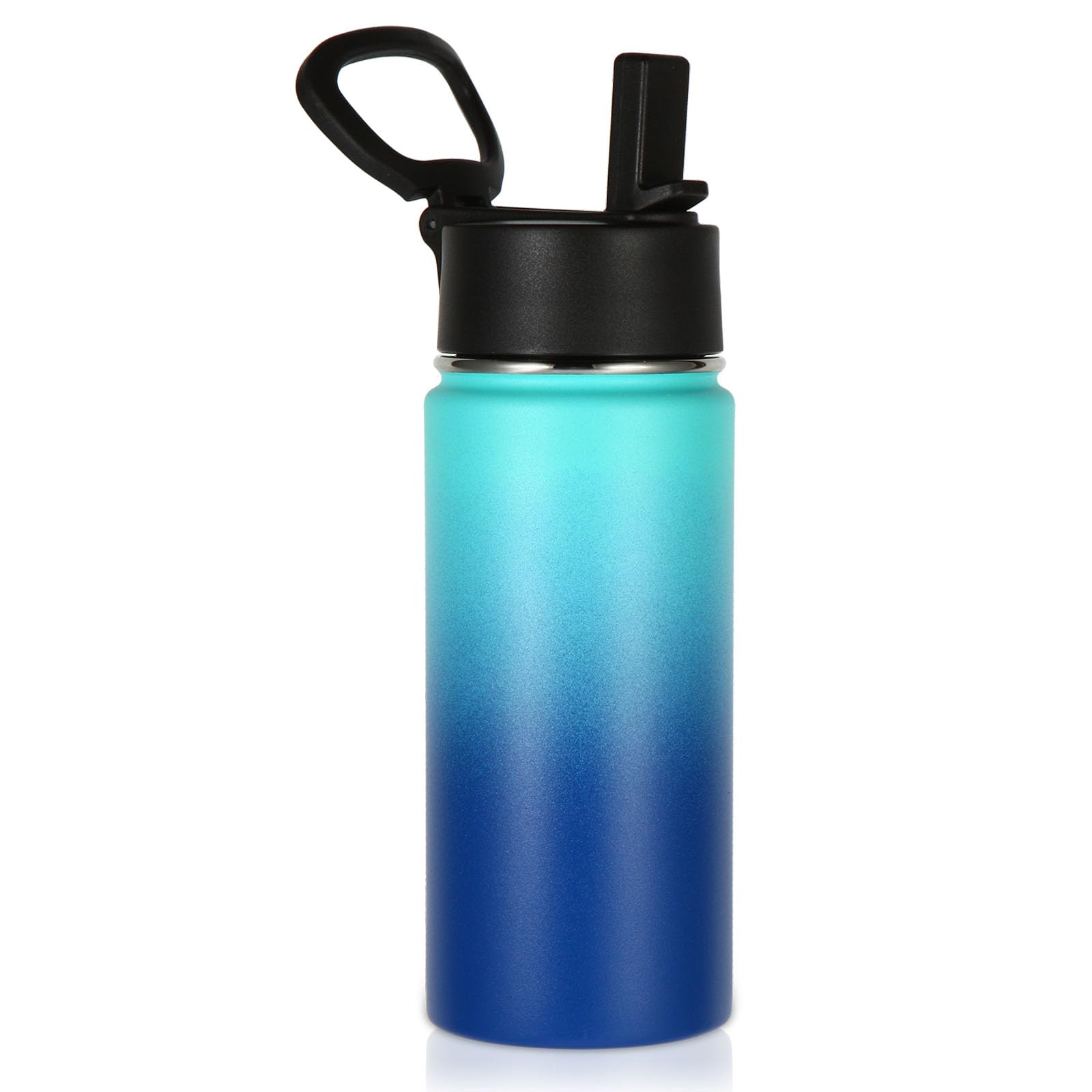 Volhoply Kids Insulated Water Bottle with Straw,480ml Stainless Steel Cold Water Bottles for School,BPA-Free Metal Wide Mouth Cups with Handle,Reusable Double Wall Vacuum Sports Flask(Green Blue,1)