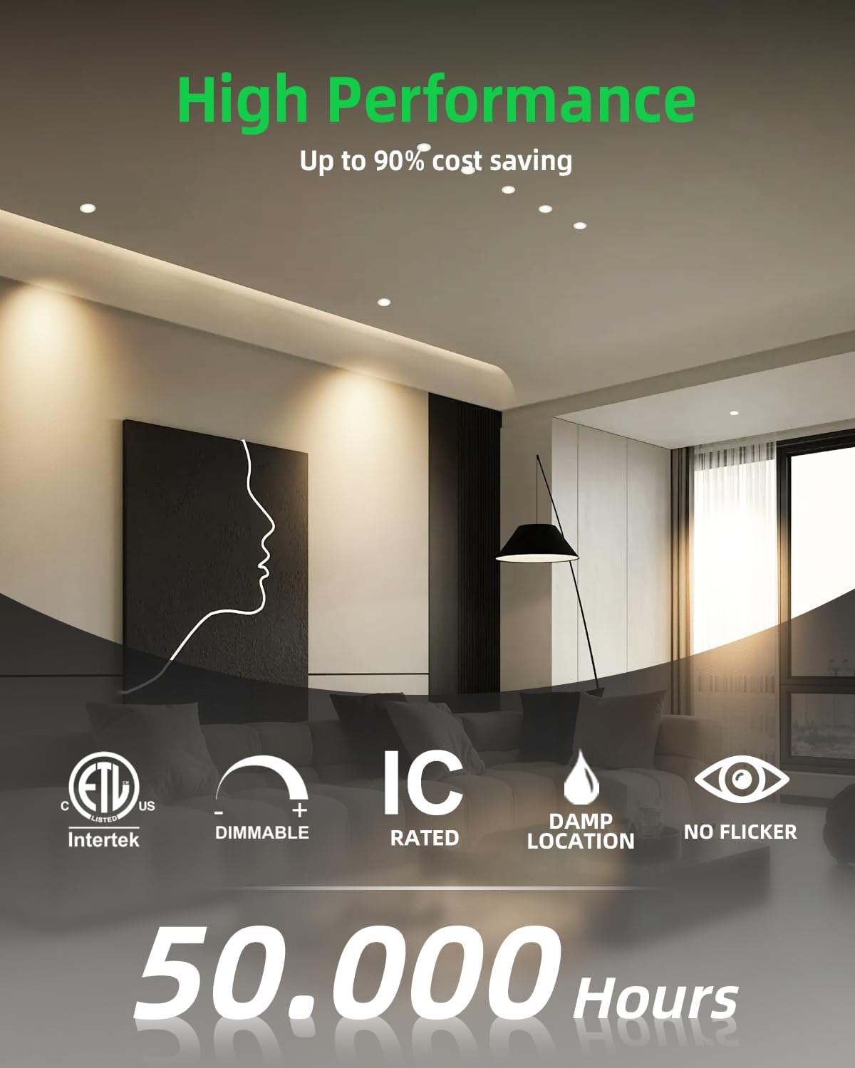 zouzai 2 Inch LED Recessed Lighting, 5CCT Anti-Glare Downlight with Junction Box, Dimmable, 2700K-5000K Selectable, 8W COB 840LM, IP65 Wet Rated, CRI90+, ETL & Energy Star, (White, 2 inch 【1 Pack】)