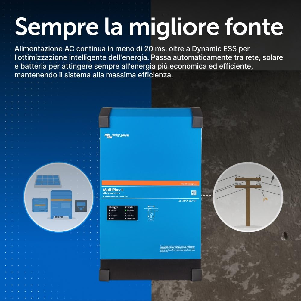Victron Energy MultiPlus-II 5000VA 48-Volt 230V Inverter Onda Sinusoidale Pura 70 amp Caricatore Batteria