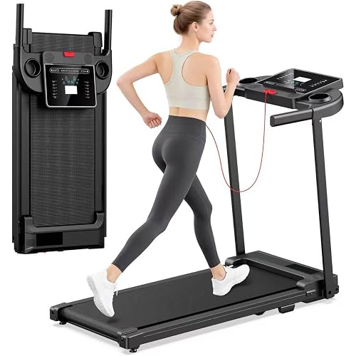 Treadmills for Home Walking Pad Machine- Foldable Compact Treadmill with Handle Bar Portable Small Caminadora for Running Jogging Gym Electrica Folding Tred Mills Motor & LED Dispay Pcrignbm