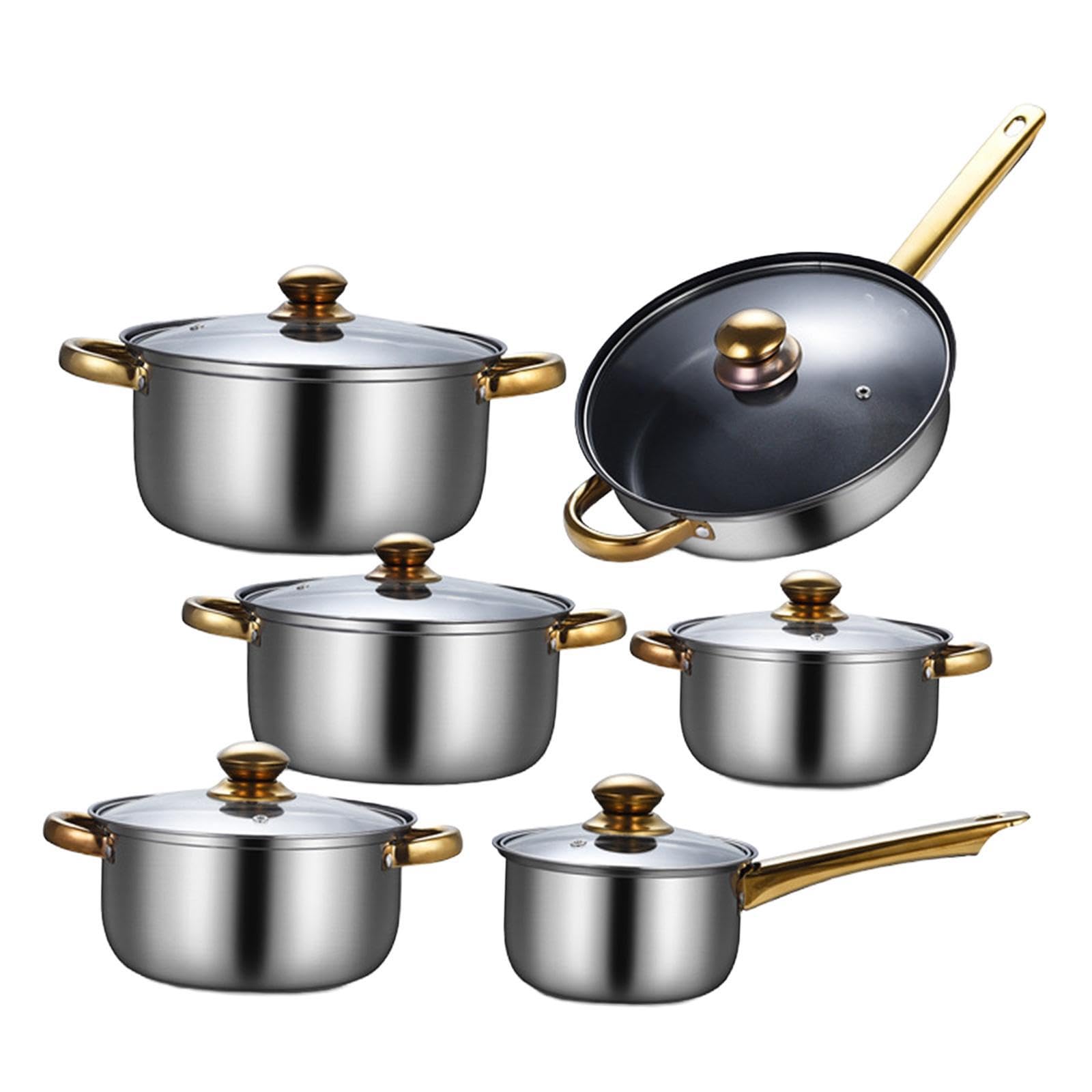 Set di pentole eleganti con coperchi,Pentole con pentola per zuppa | preparazione dei pasti in famiglia a casa, distribuzione del calore rapida e uniforme, set di pentole per cucinare, di