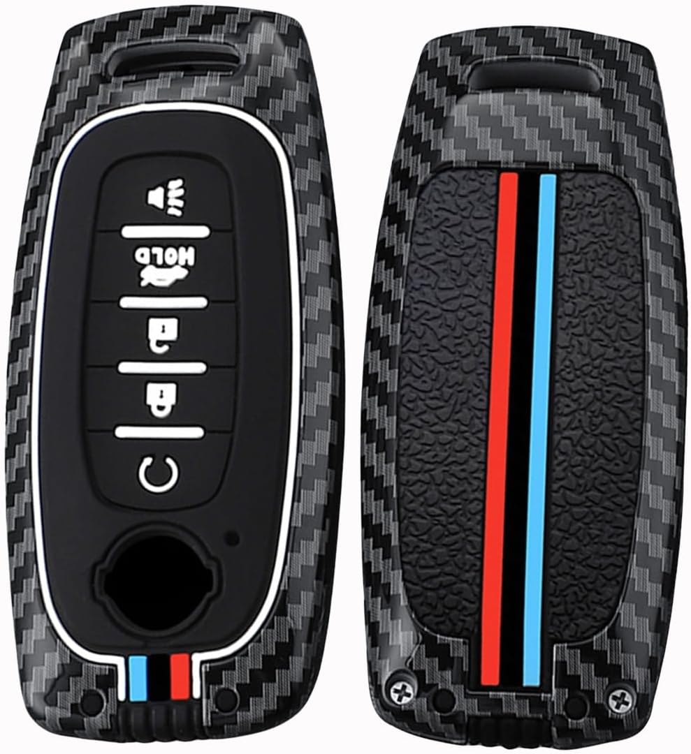for Nissan Carbon Fiber Car Key Fob Cover Case Fit for Nissan Teana Sentra X-Trail Pathfinder 2025 Rogue 2024 Kicks 2023 Luminous Effect Key Fob Shell Accessories 5 Button Red Blue